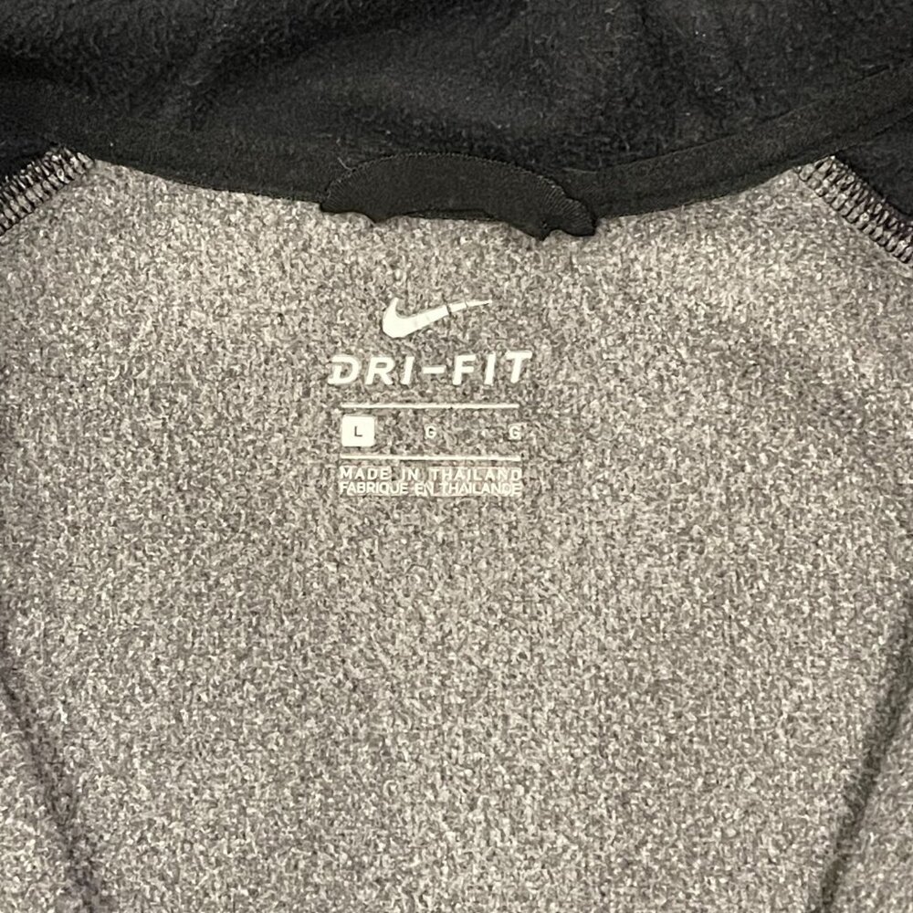 Nike Dri-FIT Hooded Full Zip Jacket Gray Black Woven Overlay Thumbholes Size L - Picture 5 of 8